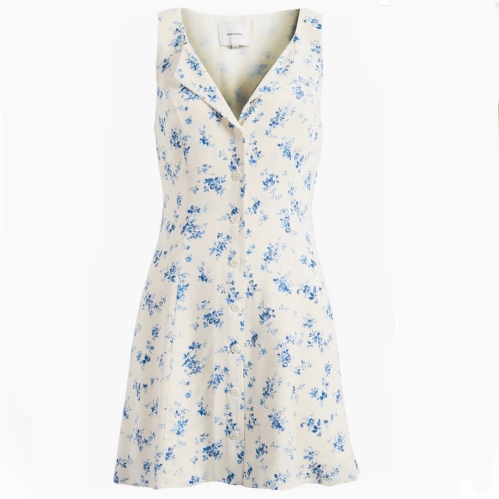 Reformation Rilynn Dress in Hanna Blue Floral Print